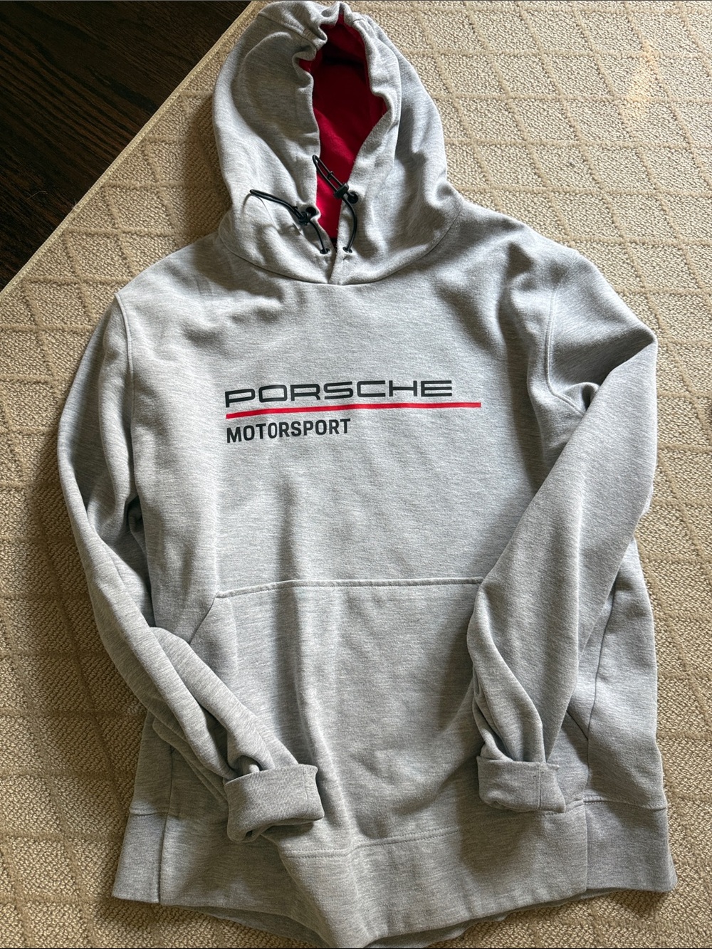 Porsche Design Light Gray Hoodie with Red Hood Lining
